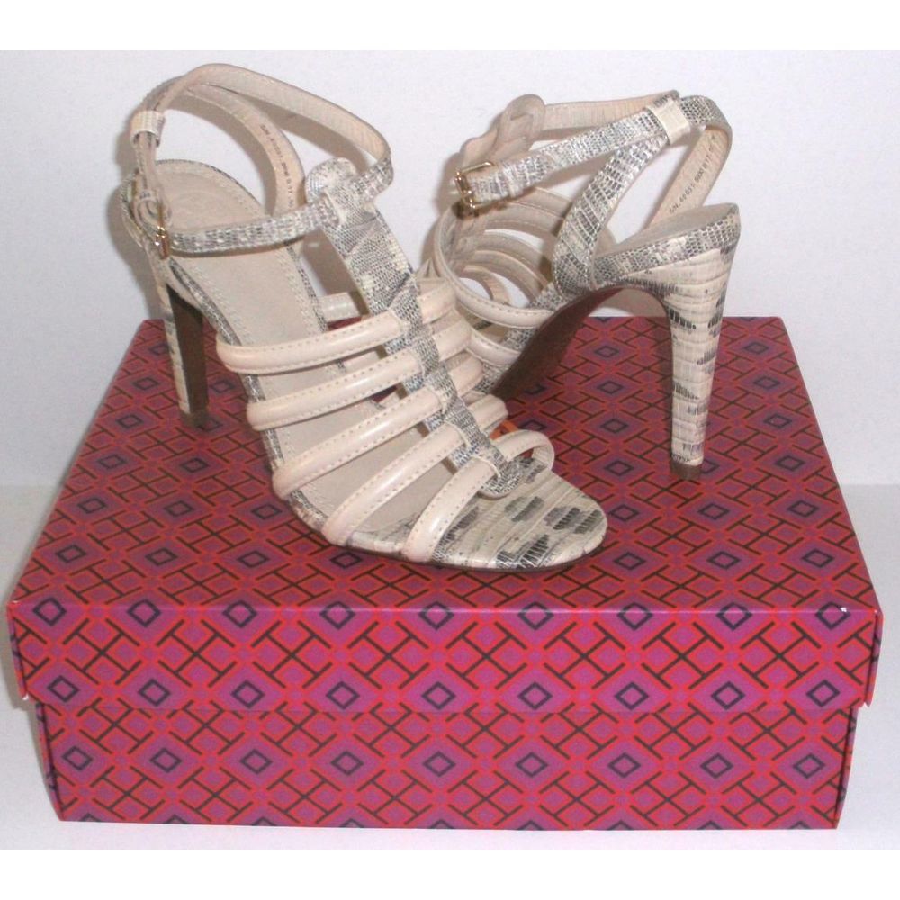Tory Burch Cream and Gray Strappy Sandals